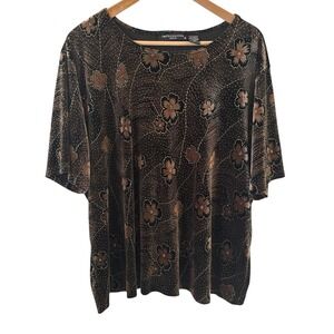 Impressions Womens Top‎ Sz 3X Black Gold Floral Beaded Velvet Office Retro Artsy